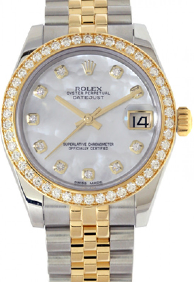 Rolex 178383 Yellow Gold & Steel on Jubilee, Diamond Bezel Mother Of Pearl White Diamond Dial
