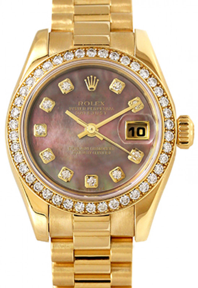 Rolex 179138 Yellow Gold on President, Diamond Bezel Mother Of Pearl Black Diamond Dial
