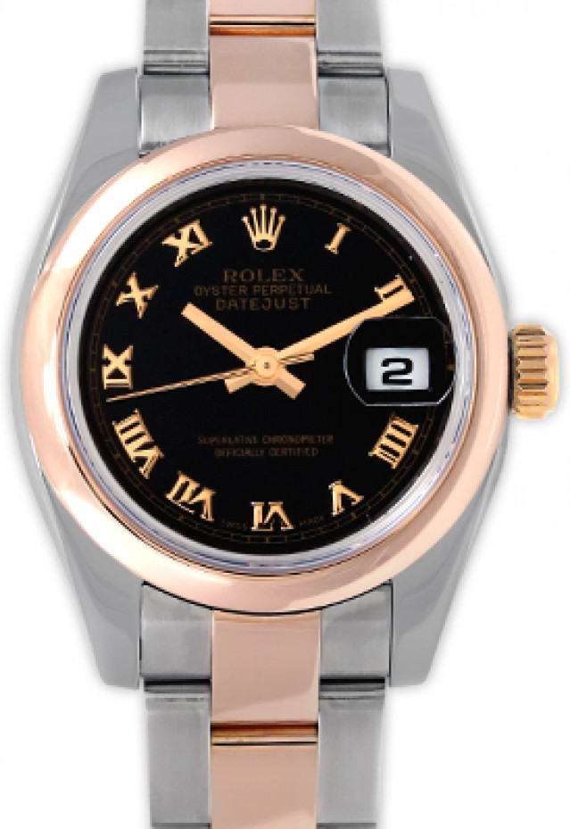 Rolex 179161 Rose Gold & Steel on Oyster, Smooth Bezel Black with Gold Roman