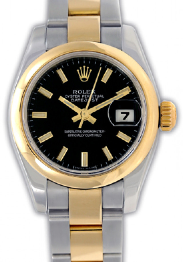 Rolex 179163 Yellow Gold & Steel on Oyster, Smooth Bezel Black with Gold Index