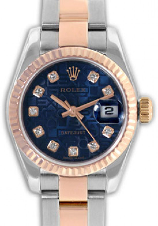 Rolex 179171 Rose Gold & Steel on Oyster, Fluted Bezel Blue Diamond Dial