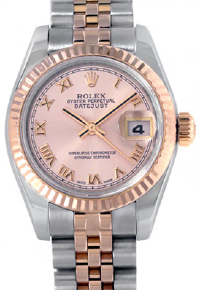 Rolex 179171 Rose Gold & Steel on Jubilee, Fluted Bezel Pink with Black Roman