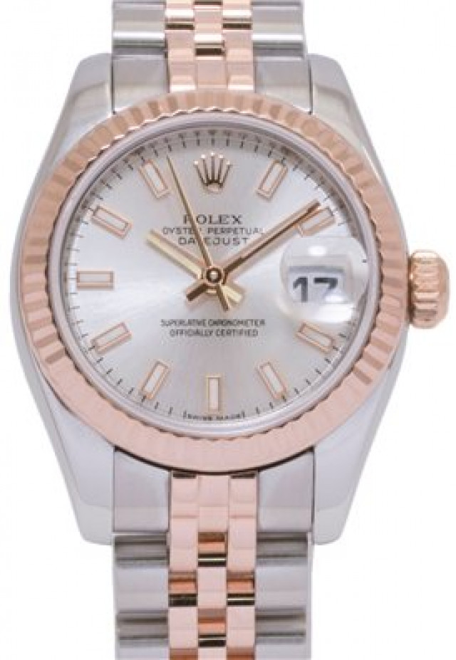 Rolex 179171 Rose Gold & Steel on Jubilee, Fluted Bezel Silver with Luminous Index
