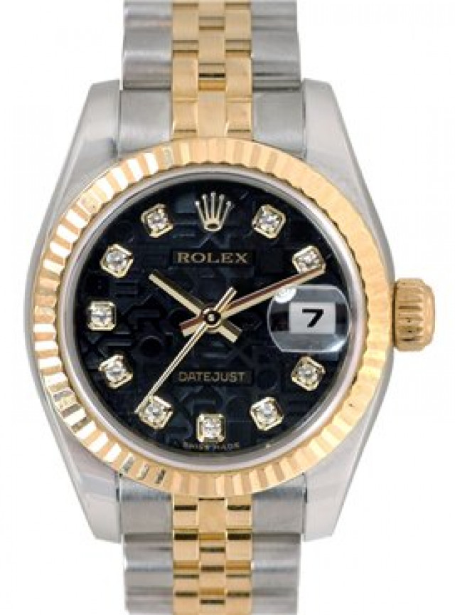 Rolex 179173 Yellow Gold & Steel on Jubilee, Fluted Bezel Jubilee Black Diamond Dial