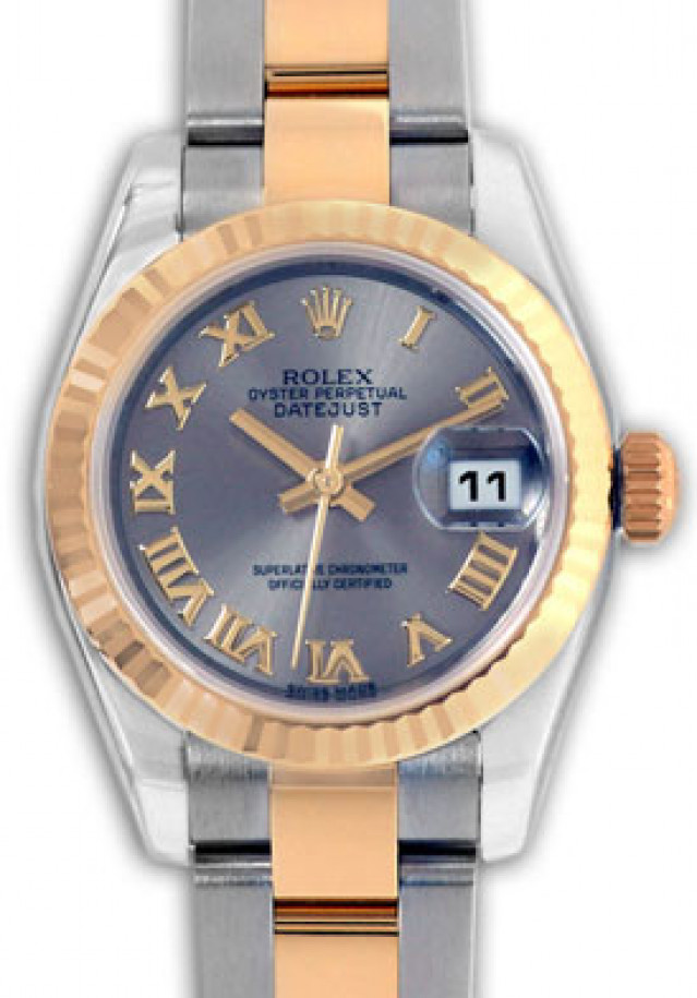 Rolex 179173 Yellow Gold & Steel on Oyster, Fluted Bezel Dark Grey Slate with Gold Roman