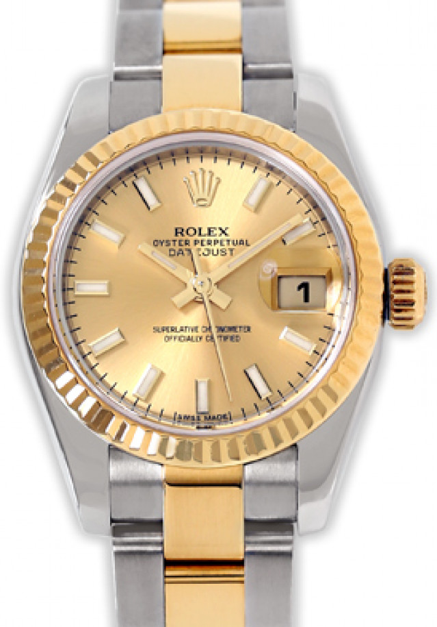 Rolex 179173 Yellow Gold & Steel on Oyster, Fluted Bezel Champagne with Luminous Dots & Index