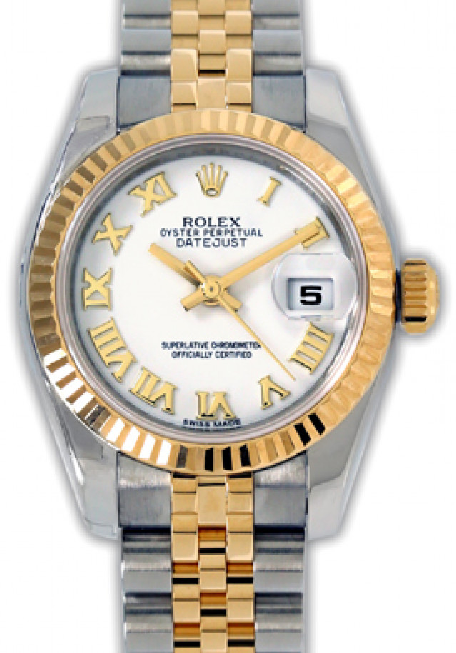 Rolex 179173 Yellow Gold & Steel on Jubilee, Fluted Bezel White with Gold Roman