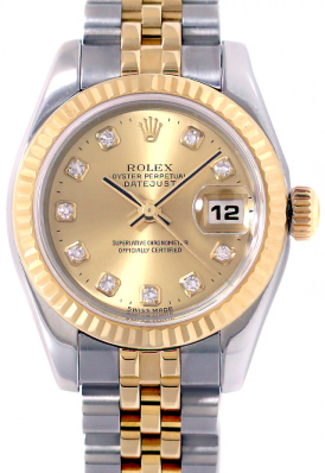 Rolex 179173 Yellow Gold & Steel on Jubilee, Fluted Bezel Champagne with Gold Roman