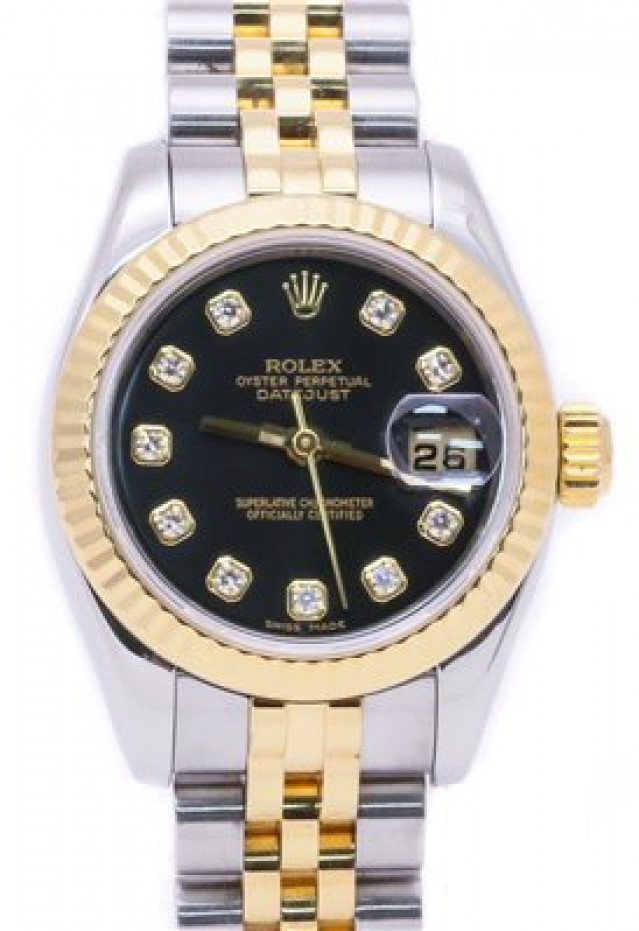 Rolex 179173 Yellow Gold & Steel on Jubilee, Fluted Bezel Black Diamond Dial