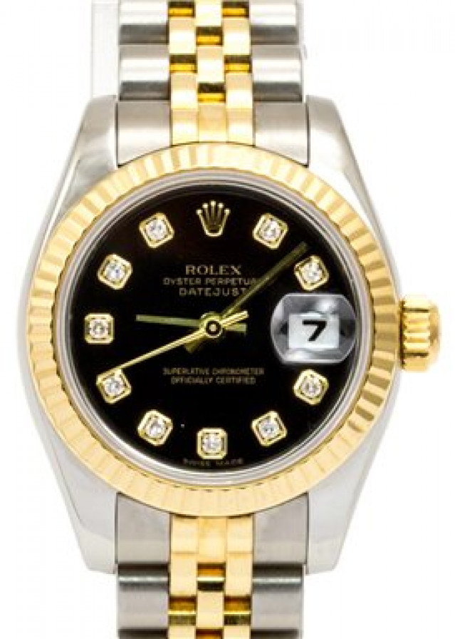 Rolex 179173 Yellow Gold & Steel on Oyster, Fluted Bezel Black Diamond Dial