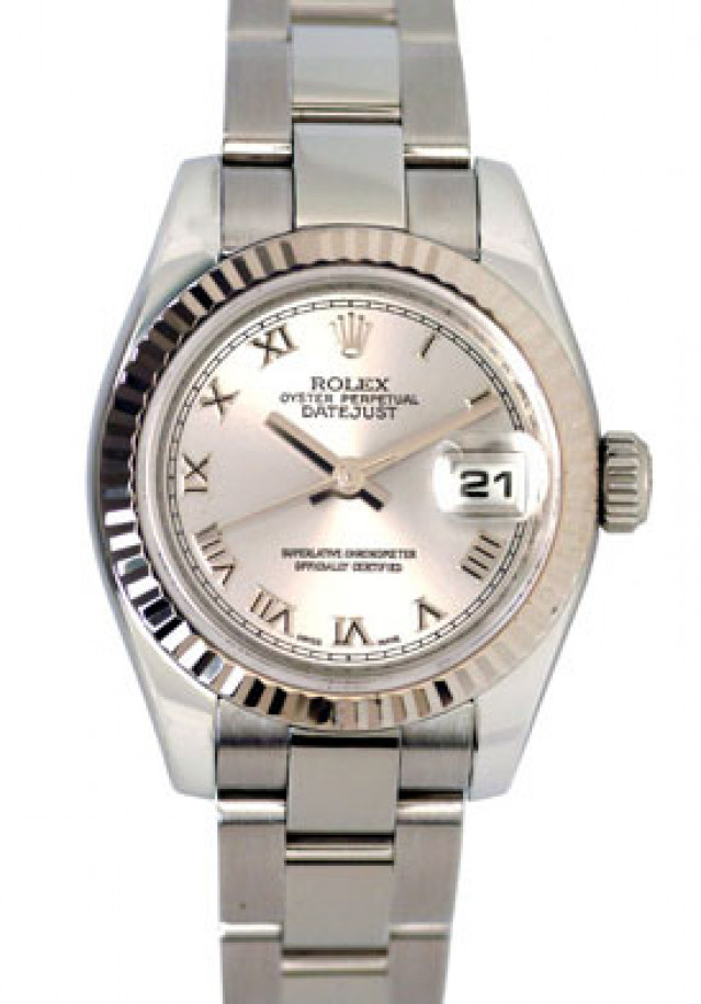 Rolex 179174 White Gold & Steel on Oyster Rhodium with Silver Roman
