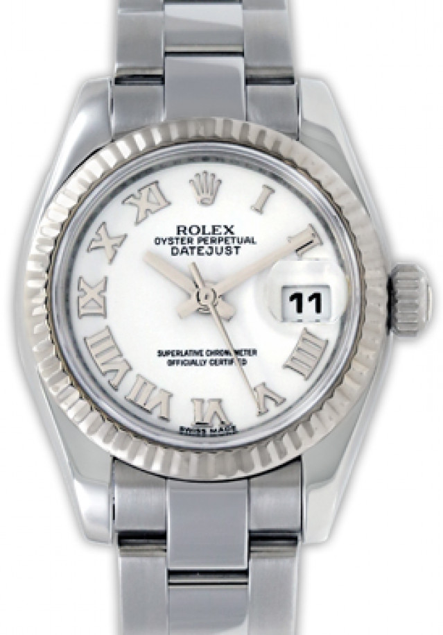 Rolex 179174 White Gold & Steel on Oyster White with Silver Roman