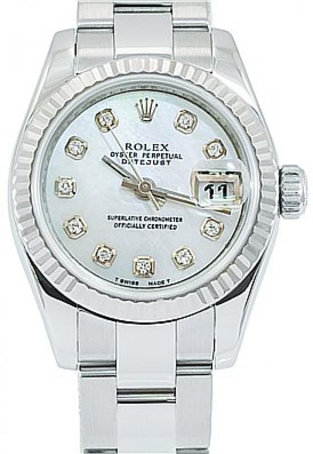Rolex 179174 White Gold & Steel on Oyster White Diamond Dial