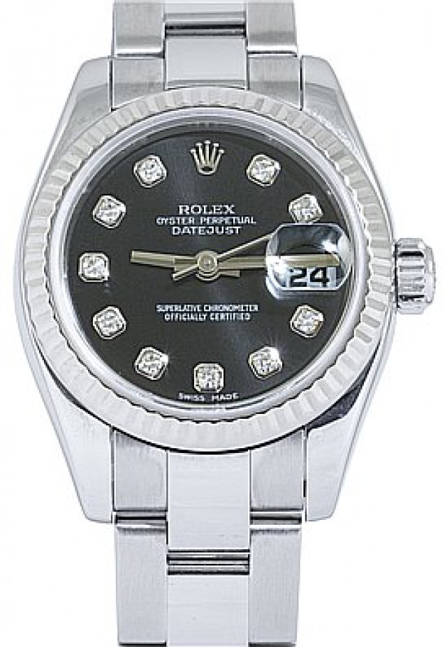 Rolex 179174 White Gold & Steel on Oyster Black Diamond Dial