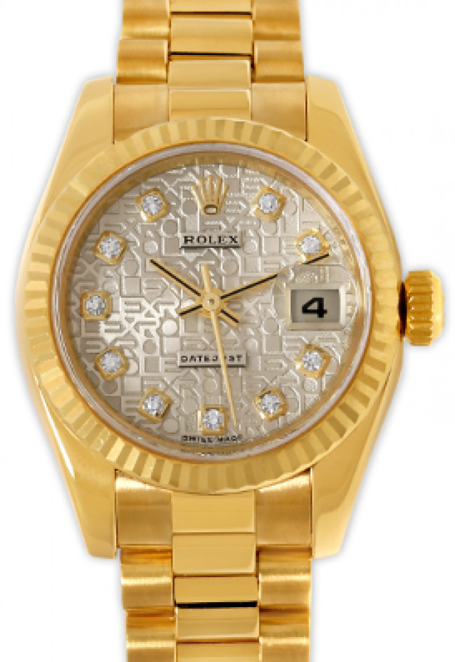 Rolex 179178 Yellow Gold on President, Fluted Bezel Jubilee White Diamond Dial