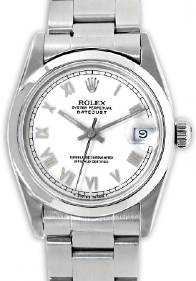 Rolex 68240 Steel on Oyster, Smooth Bezel White with Silver Roman