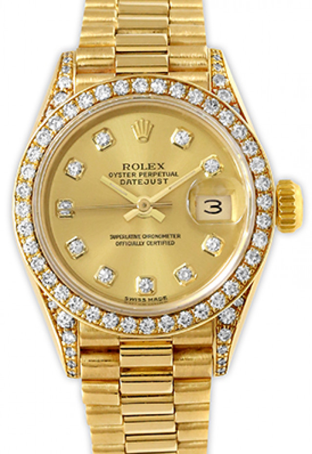 Rolex 69158 Yellow Gold on President, Diamond Bezel Champagne Diamond Dial