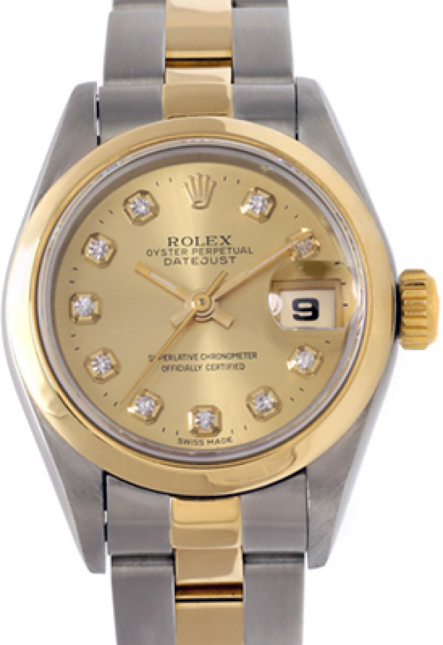 Rolex 69163 Yellow Gold & Steel on Oyster, Smooth Bezel Champagne Diamond Dial