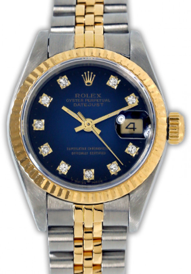 Rolex 69173 Yellow Gold & Steel on Jubilee, Fluted Bezel Vignette Blue Diamond Dial