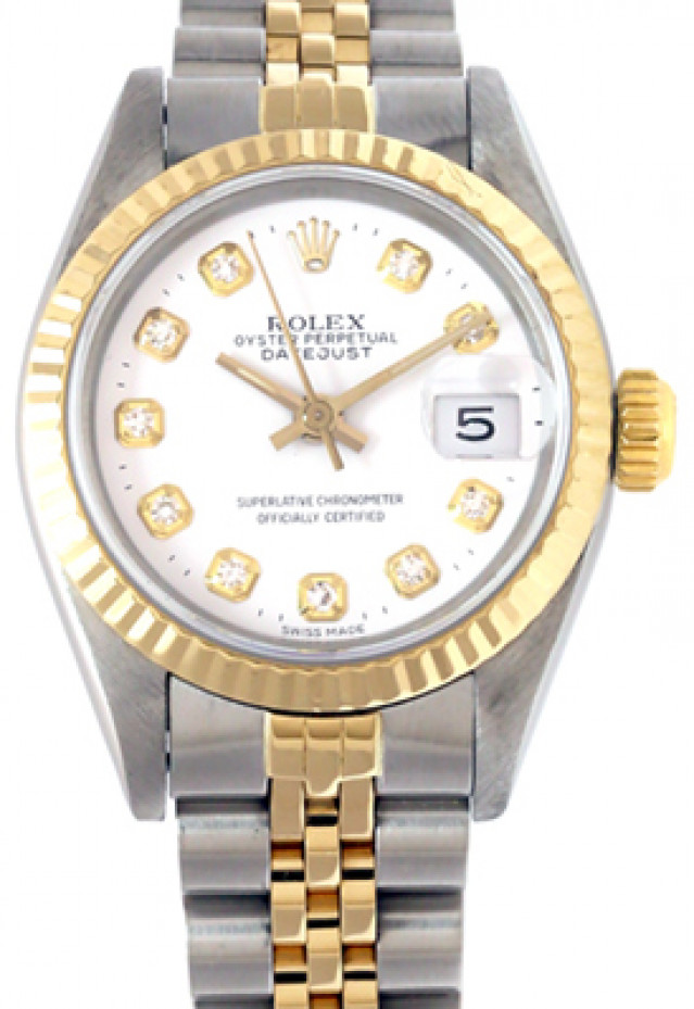 Rolex 69173 Yellow Gold & Steel on Jubilee, Fluted Bezel White Diamond Dial