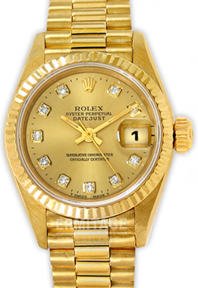 Rolex 69178 Yellow Gold on President, Fluted Bezel Champagne Diamond Dial