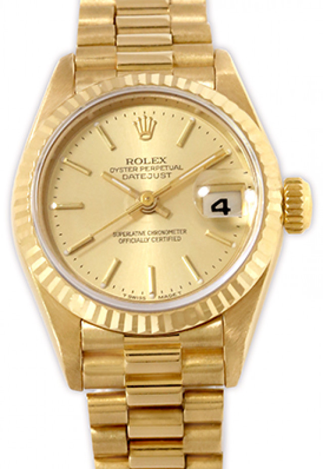 Rolex 69178 Yellow Gold on President, Fluted Bezel Champagne with Gold Index