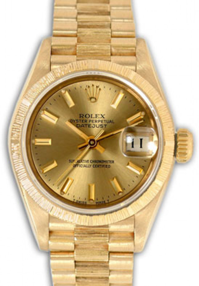 Rolex 69278 Yellow Gold on President With Bark Finish, Bark Finish Bezel Champagne with Gold Index
