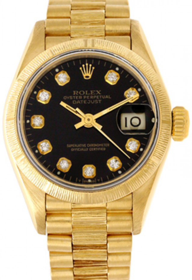Rolex 69278 Yellow Gold on President, Finely Engine Turned Bezel Black Diamond Dial