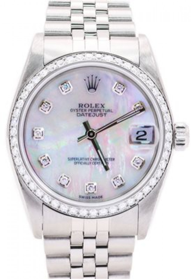 Rolex 78240 Steel on Oyster, Smooth Bezel Mother Of Pearl White Diamond Dial