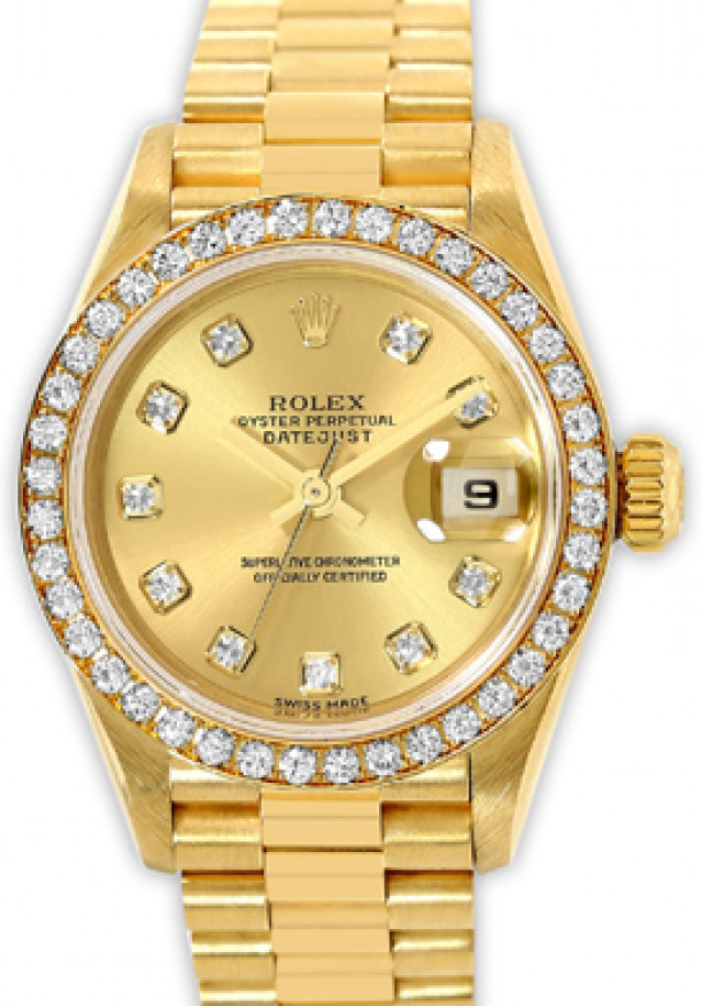 Rolex 79138 Yellow Gold on President, Diamond Bezel Champagne Diamond Dial