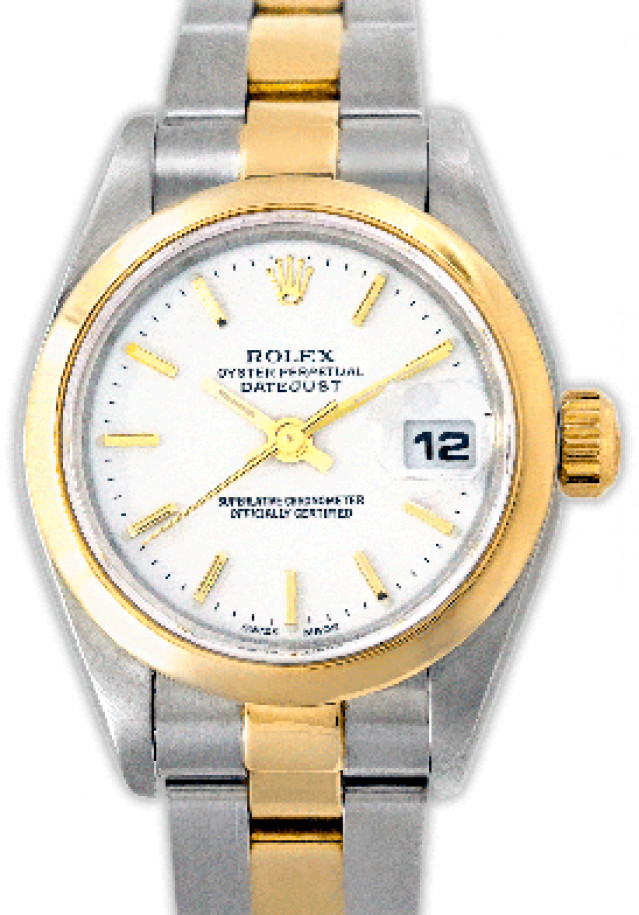 Rolex 79163 Yellow Gold & Steel on Oyster, Smooth Bezel White with Gold Index