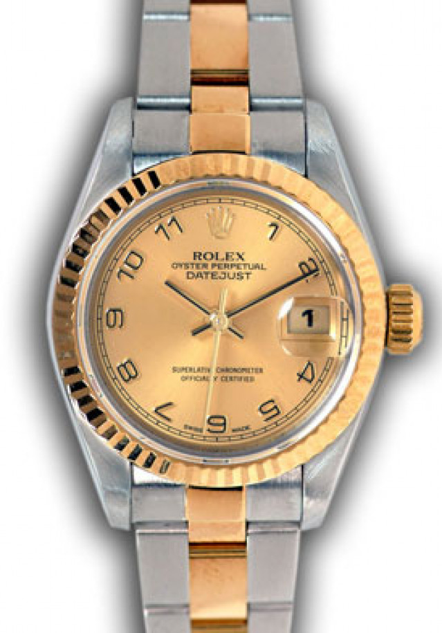 Rolex 79173 Yellow Gold & Steel on Oyster, Fluted Bezel Champagne with Gold Arabic