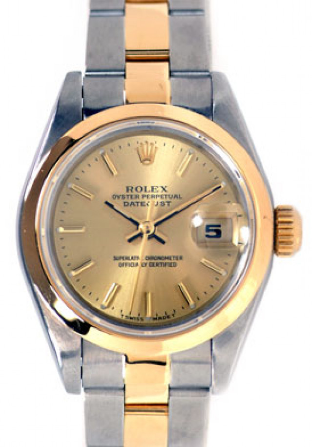 Rolex 79173 Yellow Gold & Steel on Oyster, Smooth Bezel Champagne with Gold Index
