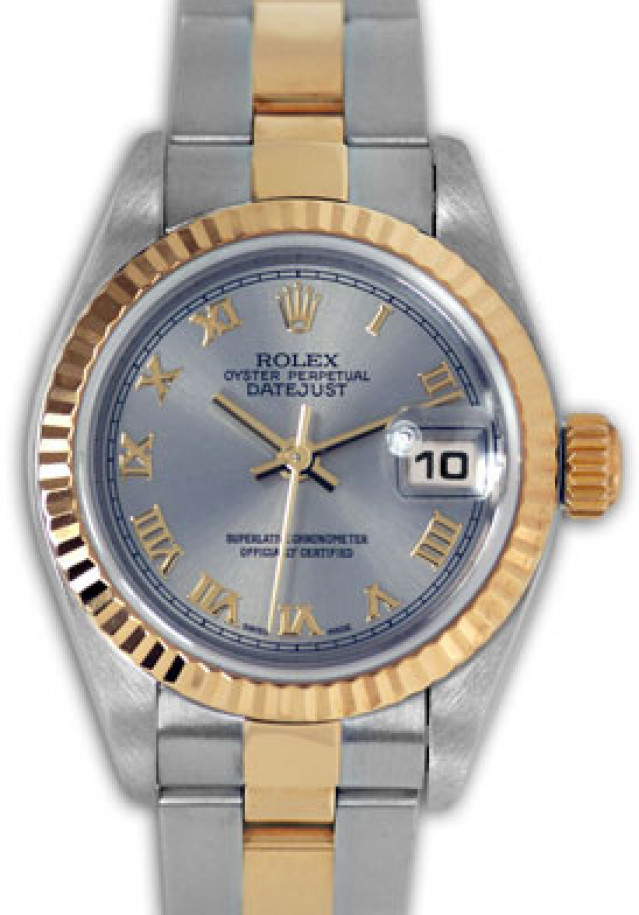 Rolex 79173 Yellow Gold & Steel on Oyster, Fluted Bezel Rhodium with Gold Roman