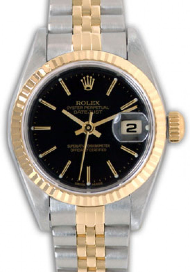 Rolex 79173 Yellow Gold & Steel on Jubilee, Fluted Bezel Black with Gold Index