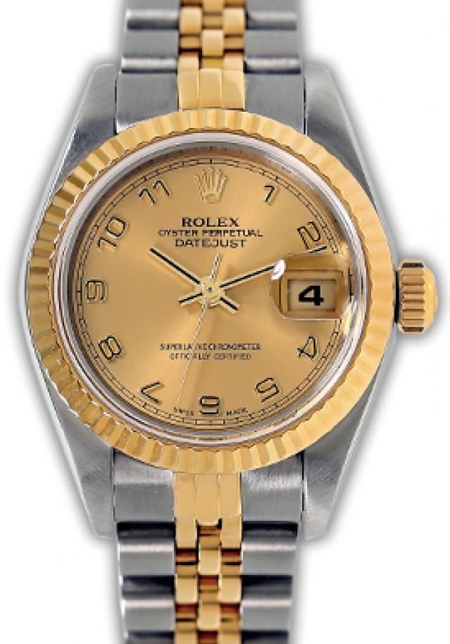 Rolex 79173 Yellow Gold & Steel on Jubilee, Fluted Bezel Champagne with Gold Arabic