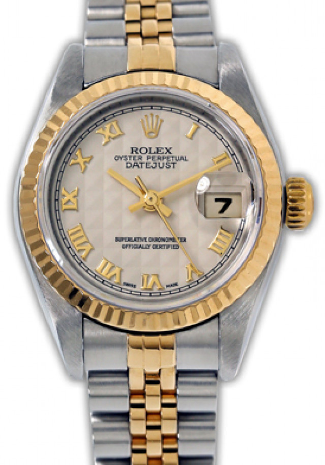 Rolex 79173 Yellow Gold & Steel on Jubilee, Fluted Bezel Ivory with Gold Roman