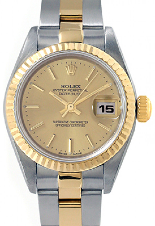 Rolex 79173 Yellow Gold & Steel on Oyster, Fluted Bezel Champagne with Gold Index