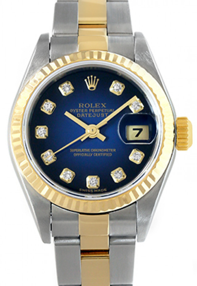 Rolex 79173 Yellow Gold & Steel on Oyster, Fluted Bezel Vignette Blue Diamond Dial