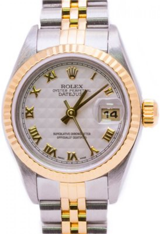 Rolex 79173 Yellow Gold & Steel on Jubilee, Fluted Bezel White with Gold Roman