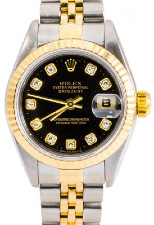 Rolex 79173 Yellow Gold & Steel on Jubilee, Fluted Bezel Black Diamond Dial