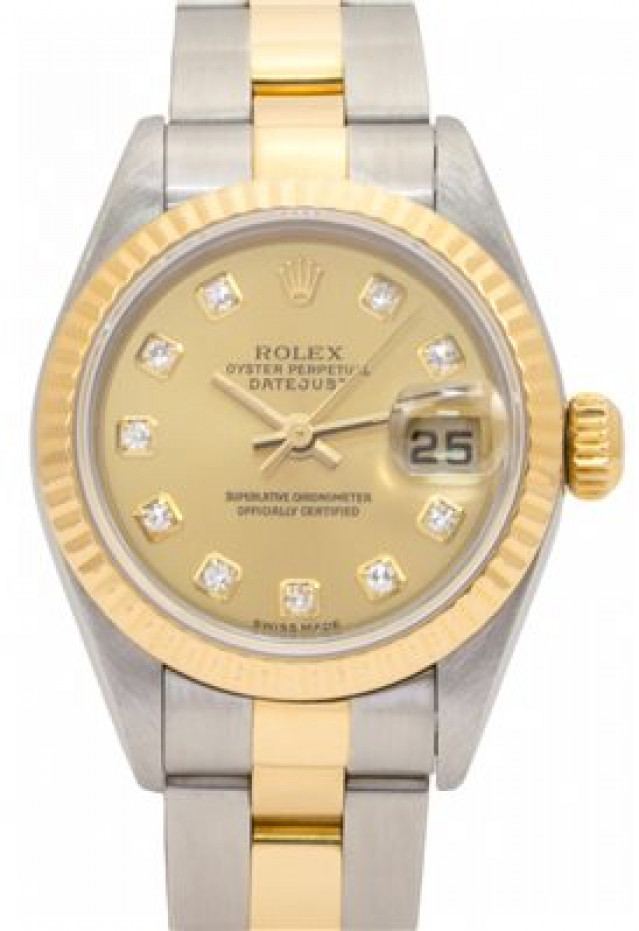 Rolex 79173 Yellow Gold & Steel on Oyster, Fluted Bezel Champagne Diamond Dial