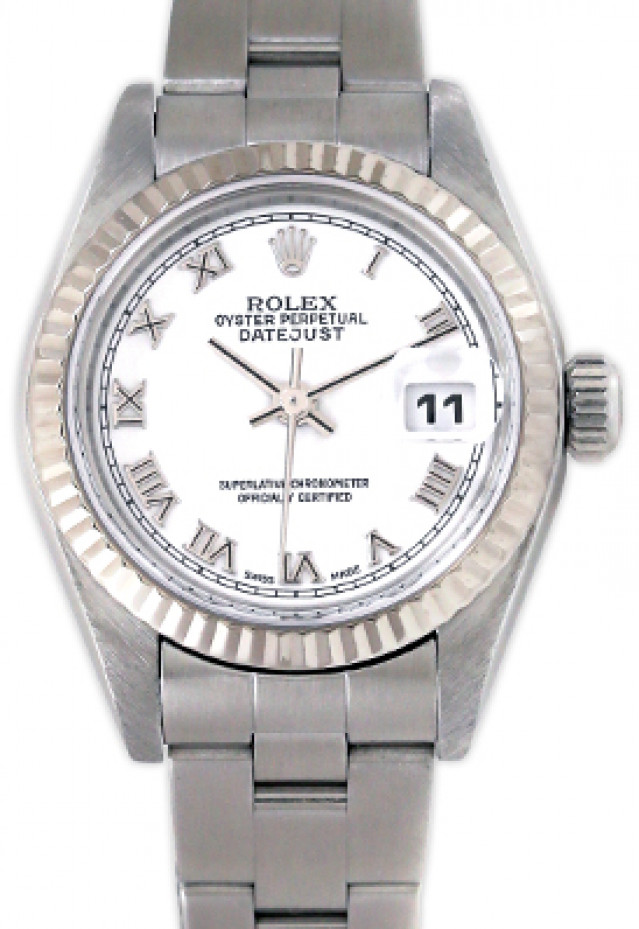 Rolex 79174 White Gold & Steel on Oyster White with Silver Roman