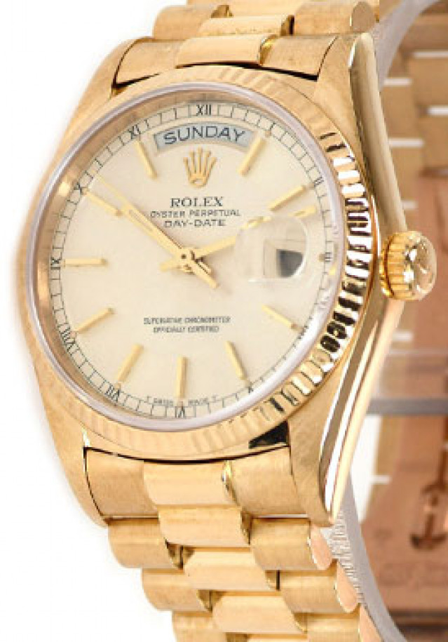 Rolex Day-Date 18038 Gold Silver Dial 1987