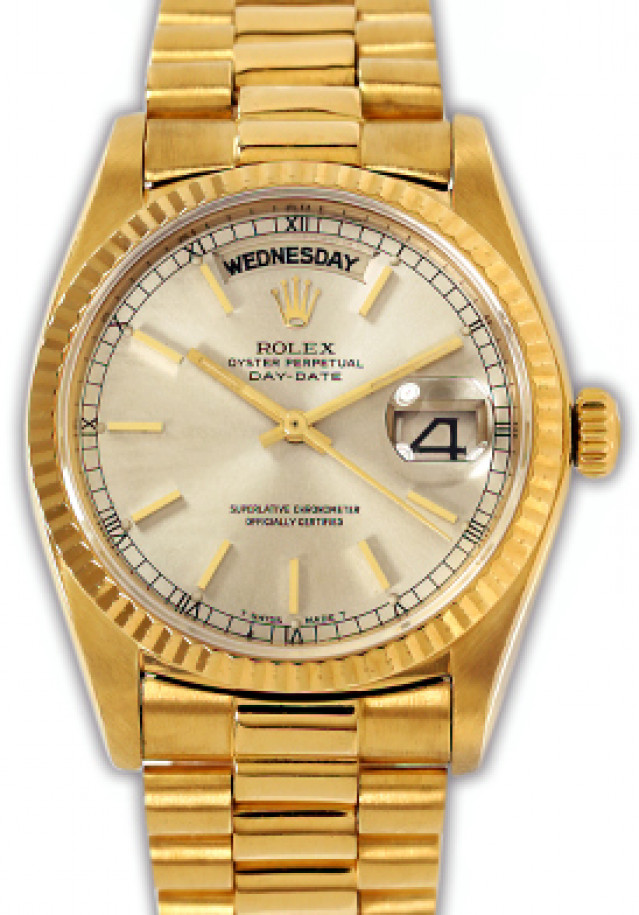 Rolex Day-Date 18038 Gold Silver Dial 1980