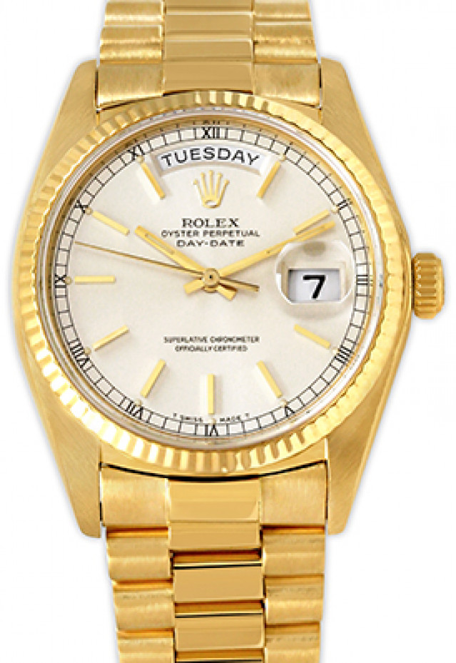 Rolex Day-Date 18038 Gold Silver Dial 1983