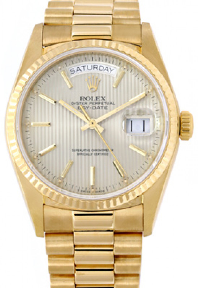 Rolex 18038 Yellow Gold on President, Fluted Bezel Steel Tapestry with Gold Index