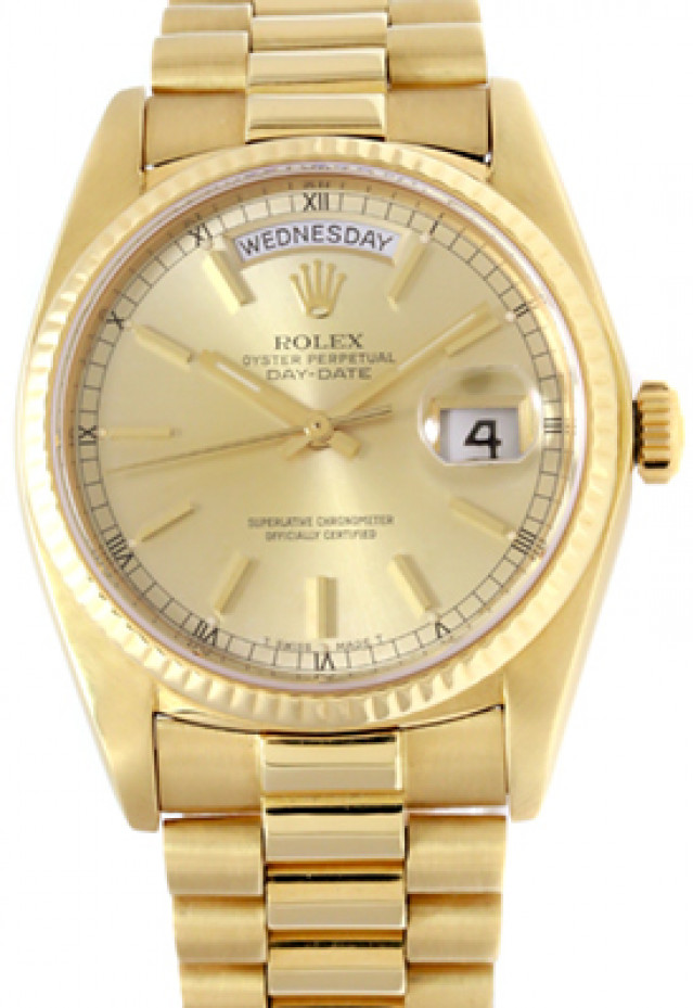 36 mm Rolex Day-Date 18038 Gold on President with Champagne Dial