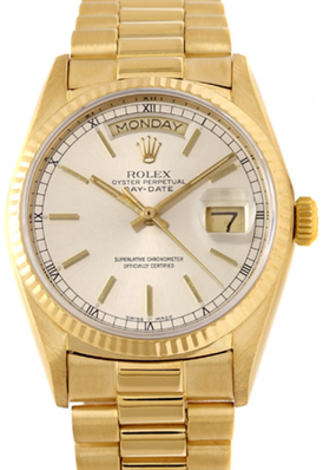 Rolex Day-Date 18038 36 mm with Gold Index on Silver