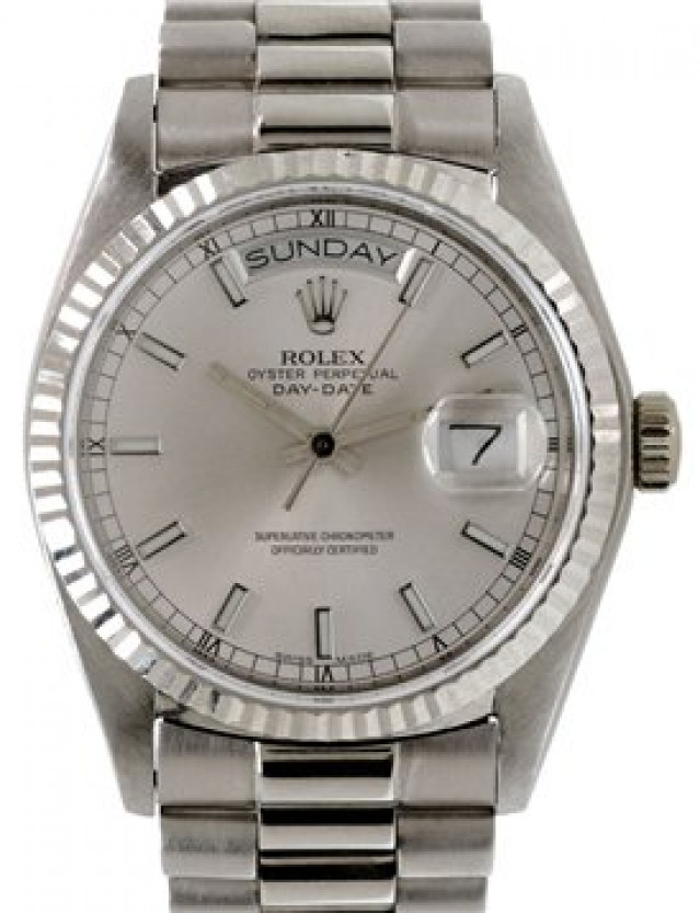 Rolex 18039 White Gold on President, Fluted Bezel Steel with Luminous Index